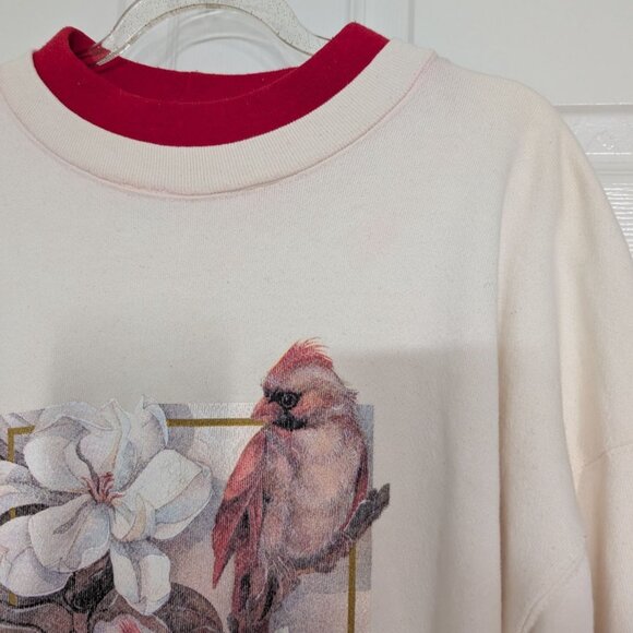 Vintage Cardinal Floral Sweatshirt Womens Size Large White Red Columbus Zoo - Picture 2 of 10